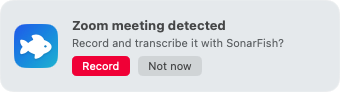 Zoom meeting detected – record it?